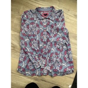 Talbots 100% Cotton Garden Medallion Long Sleeve Button-Up Shirt Size Large